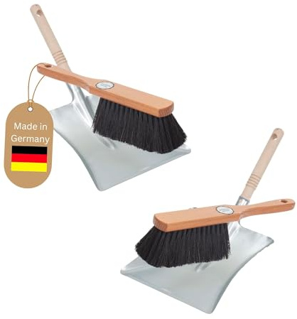 Novaliv 2 x juegos de barrido, recogedor galvanizado y cepillo de mano de cerdas de crin (2 cepillos de mano de cerdas de crin y palas galvanizadas)