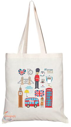 Coralgraph - London Tote Bag - Stylish Reusable Tote Bags for Women with Vibrant Print Eco-Friendly Polyester Long Handle Handmade in UK Durable and Lightweight Gift Idea for Birthday or Everyday Use