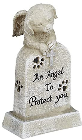 Relaxdays Placa Conmemorativa Perro, Resistente Intemperie, Lápida Mascota, Cruz, Refrán: An Angel To Protect You, Crema
