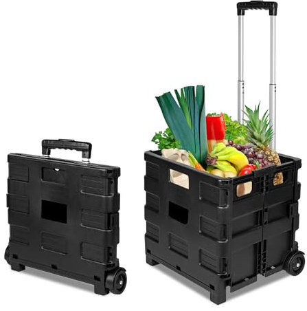 Albert Austin Heavy Duty Folding Trolley Cart, 25kg Capacity, Black, Polypropylene (PP) & Aluminium, 2 Wheels, Rigid Casters, Flat Free Tires, Foldable, Ideal for Groceries, Office, Home Projects