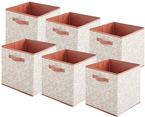 Box and beyond - Lot de 6 Paniers de Rangement - 31 x 31 x 31 cm - Tissu Blanc et Terracotta - Pliables - Avec Poignées - Rangement, Déco - Chambre, Salon, Bureau - Style Moderne