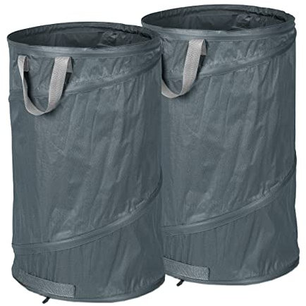 Relaxdays Laubsack selbstaufstellend, 2er Set, 120 L, Pop Up Gartensack mit 3 Griffen, UV-beständig, wasserdicht, grau, 72 x 45 cm