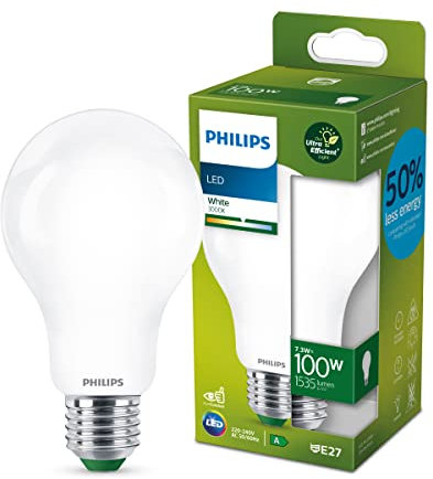 Philips LED Classic ultraeffiziente E27 Lampe (100 W), matte LED Lampe mit neutralweißem Licht, energiesparende Lampe mit langer Nutzlebensdauer, Energieeffizienzklasse A, Weiß