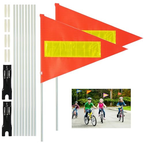 Willdone 2 Stück Wimpel Reflektierende Fahrradflagge, Fahrrad Sicherheitsflagge mit Stange, Verstellbare Kinderfahrradfahne Sicherheitswimpel mit Befestigungswinkel