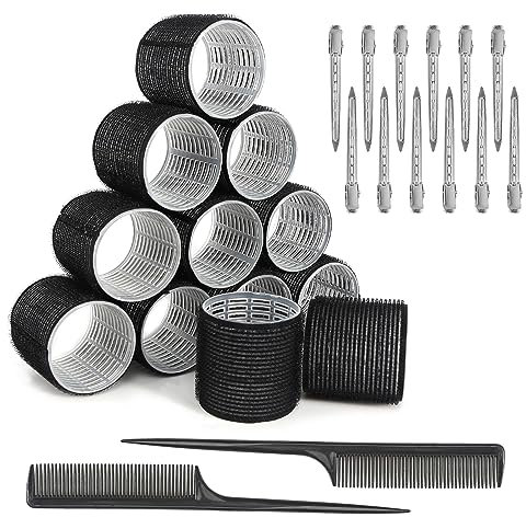Lockenwickler Große Locken, 26 Stücke Lockenwickler Locken Set Locken Ohne Hitze Selbsthaftend, 12 Haarwickler mit 12 Haarspangen 2 Kämmen für Lange, Mittelgroße, Kurze Haare