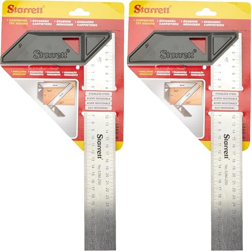 Starrett Carpenter Square - K53M-250-S Stainless Steel Angle Ruler Carpentry 250mm (10”) - Aluminium Alloy Handle for Craftsman Woodworking (Pack of 2)