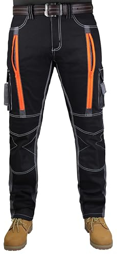 RAK SPORTSWEAR Arbetsbyxor för män Heavy Duty Safety Cargo Combat Arbetsbyxa Flera fickor Knäskydd Fickor Trippelsydda Arbetskläder, Svart-2, 32W X 34L