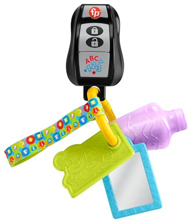 Fisher-Price Ridi e Impara Chiavi Gioca e Vai, giocattolo musicale per bambini con dentaruolo e specchio per bambini dai 6 mesi in su, versione Italiana+Inglese+Portoghese+Spagnolo, HWY38
