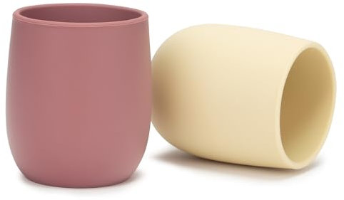 MOJINL 2 Stück Trinklernbecher Ab 6 Monate Silikon Baby Becher Trinken, BPA-Frei Baby Trinkbecher Kleine Trinkflasche für Babys und Kleinkinder, Mikrowellengeeignet und Spülmaschinenfest (Rosa Beige)