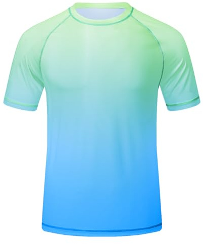 Huayuzh UV Shirt Herren Rashguard T-Shirt Schwimm Shirt UPF 50+ Schnelltrocknend Leicht Atmungsaktiv Surfen Wandern Top Blaue Farbe Verlaufsfarbe L