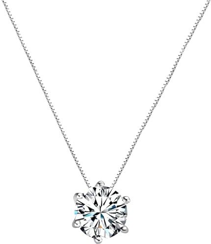 Hinvan Sterling Silver Diamond Necklace with Cubic Zirconia Pendant for Women and Girls - Gift Box Included