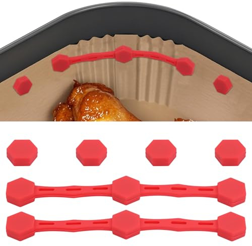 2 Set Fibbia Magnetica in Silicone Friggitrice ad Aria, Magneti per Friggitrice Ad Aria per Fodere di Carta Pergamena Previene la Bruciatura della Carta Accessori da Cucina (Rosso)