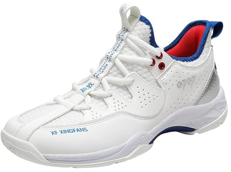 Smilice Chaussures de badminton pour homme, tissu léger et flexible, semelle antidérapante, blanc/bleu, 44 EU