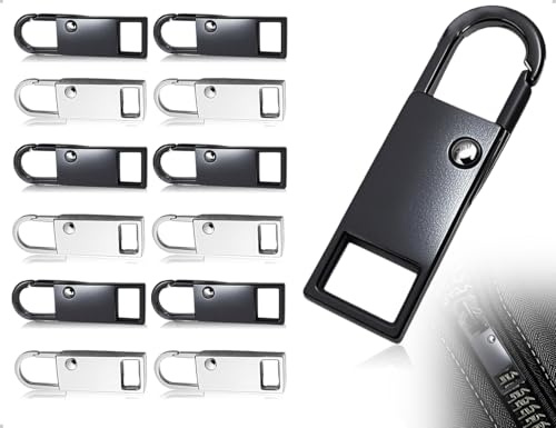 Emezddo 12 Repuestos de Cremallera, Tiradores de Cremallera Compuestos, Kit de Reparación de Cremalleras Desmontables para Chaquetas, Ropa, Carteras, Mochilas y Equipaje (Plateado, Negro)