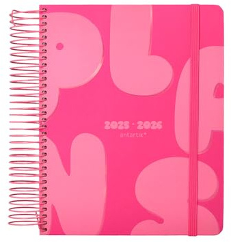 Antartik skoldagbok 25-26 spiral planer rosa fuchsia dag sida a5 tvåspråkigt papper fsc 80 gr.