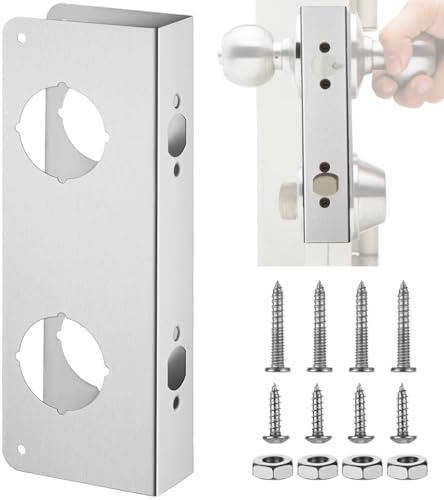 Renfort de plaque de verrouillage de porte d'entrée, plaque de sécurité en acier inoxydable avec alésage de 5,3 cm, dos de 6,5 cm, convient aux portes de 4,5 cm, kit de renforcement anti-effraction
