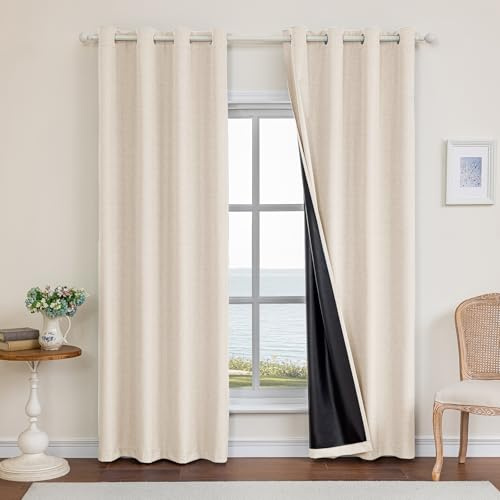 Ystyle Tende Oscuranti 100% Effetto Lino 2 Pezzi, 140x260cm, Tenda Oscurante da Interno con Occhielli, Tende per Interni Moderne per Camera da Letto e Soggiorno, Beige