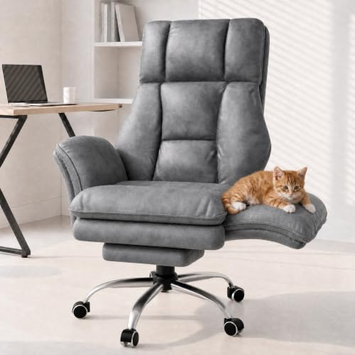 HOMiGroPa Big and Tall Office Chair with Flip-up Armrests & Footrest | Ergonomic Executive Desk Chair, Wide Seat Cross Legged Chair, High Back Computer Chair, Premium Tech Fabric, Grey