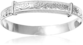 6 mm brett präglat expanderande/expanderbar gåva/barn/baby-armband – 925 sterlingsilver – levereras i en gratis presentask eller presentpåse