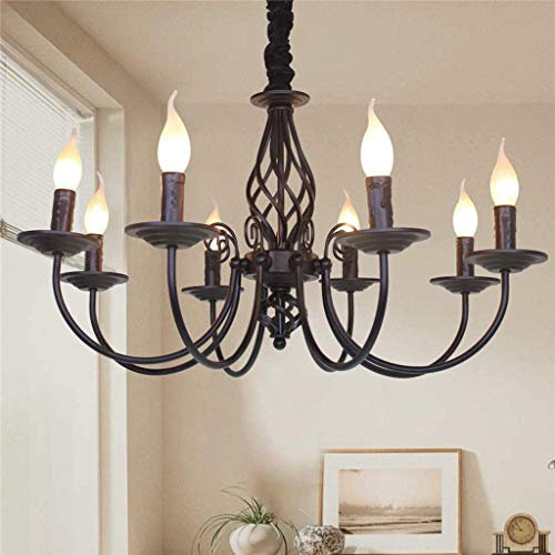 Antik Pendelleuchte Schatten Rustikale Französische Klassische Aristokratische Anhänger Kerze Kronleuchter Landhausstil Im Europäischen Stil Wohnzimmer Einfach Metall Hängeleuchte,Schwarz,8 heads