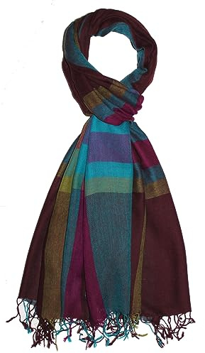 Lorenzo Cana Sciarpa da uomo, 50% cashmere, 50% lana, sciarpa da uomo, multicolore 7865711, Marrone/Petrolio/Rosa