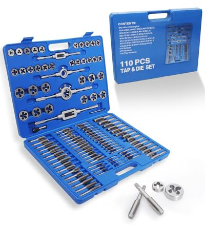 EilxMag 110PCS Tap and Die Set, Metric Tap and Die Rethreading Kit, Thread Chaser Set for Cutting External and Internal Threads,Metric Size M3 to M16 with Storage Case (Pakage)