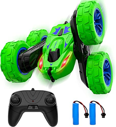 ACAMMZAR RC fjärrstyrd bil för barn, 2,4 GHz 4WD RC bil offroad All Terrain, 360° flip RC stunt bil crawler med ljus för pojkar flickor, 2 batterier för 4 8 9 10 år gammal