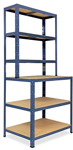 shelfplaza® 190x100x60cm HOME Werkbank Regal Schwerlast blau mit 6 Böden à 145kg Tragkraft/Metall Schwerlast Steckregal Schwerlastregal Stufenregal Metall Regalsystem/Regale Lagerregale
