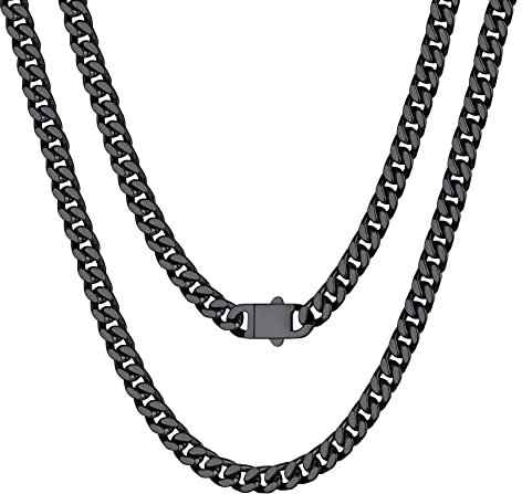 Bestyle Kette Herren Edelstahl Panzerkette 5mm Kubanische Gliederkette Halskette Schwarz Hip Hop Schmuck für Männer Frauen Jungen Kettenlänge 50cm