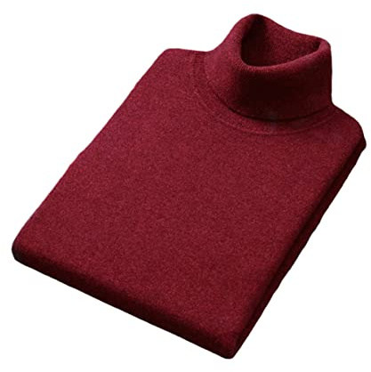 Herr kashmir bomullsblandning polokrage herr pullover pull homme neck jumper man hög krage stickad tröja, mörkröd, 3XL