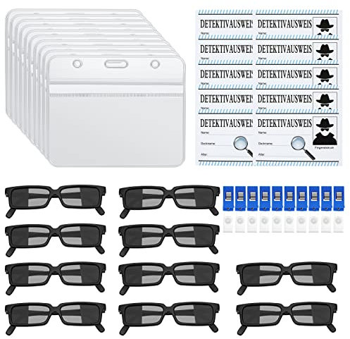WDFCN 20 Stück Detektivausweis und Detektiv Brille Set, Agent Brille, Spionagebrille, Detektivausweis mit Clip Papierkarte, für Dress Up Pretend Play, Detektiv-Rollenspiel-Zubehör