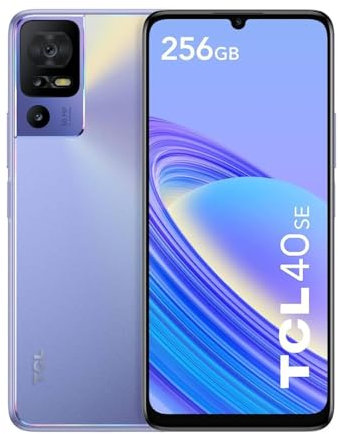 TCL 40SE - Smartphone 4G Grand Écran 6,75” HD+ IPS 90Hz, Son Stéréo, 12Go RAM* + 256Go ROM, Triple Caméra 50Mpxl AI HDR, Batterie 5010mAh, Processeur Helio G37, Android 13, Double SIM, NFC, Violet