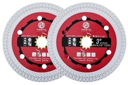 FOCSTOL Disco Diamantato per Piastrelle - 2 pezzi 75mm Lama Diamantata con X bordo in Rete per Porcellanato Ceramica Marmo Granito Quarzo Foro 10mm