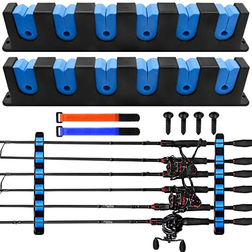 JNZLT Wand Rutenhalter für Angelruten Set (2 Stk) - Horizontaler Rutenständer mit 2 Angelhalterband & 4 Schrauben - Tragbare Wandmontage für Garage, Schlafzimmer, Anglerzubehör