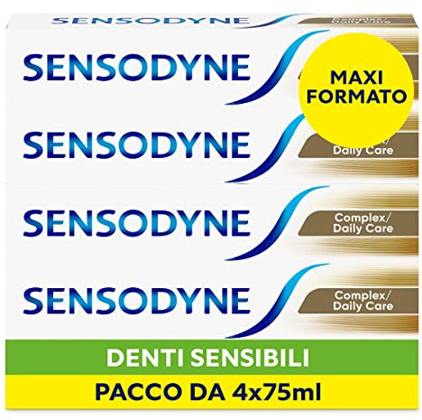 Sensodyne Dentifricio Complex Denti sensibili, Aiuta a controllare la formazione della placca per Denti Forti, Maxi formato 4 x 75ml