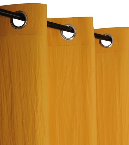 Atout Ciel Tenda in microfibra, effetto stropicciato, con occhielli, 140 x 240 cm, pronta da appendere, colore: Giallo Ocra