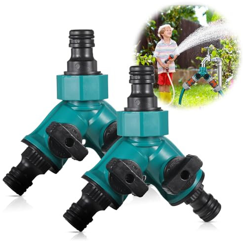 uinnossvc 2 Way Hose Pipe Connector, 2 Pcs Garden Hose Splitter Tap Splitter Y-Splitter Connection with Individual On/Off Valves, 2 Way Garden Water Pipe Connectors for Irrigation Garden Kitchen