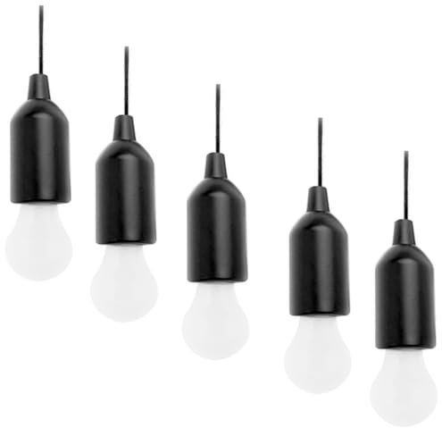Pocketman 5 Pack LED Pull Cord Light Bulb Battery Operated Hanging Bulb Portable Night Light for Party, Weddings, Festivals, Camping,Lighting