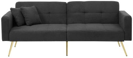 Vikbar bäddsoffa med sovfunktion, modern 2-sitsig soffa, hopfällbar soffa, bäddsoffa, gästsäng med kudde och sidoförvaringsfickor för vardagsrum, sovrum, kontor (mörkgrå)