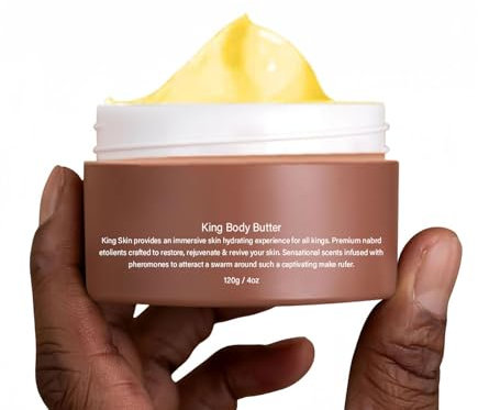 Körperpflege für Männer，Kings Skin Shea Butter Hautcreme & Körperbutter ，Feuchtigkeitscreme für Gesicht und Körper,leichter Duft，Feuchtigkeitspflege, 120 ml/4 oz