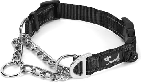 PETTOM Hundehalsband – Verstellbares, Reflektierendes Halsband mit Sicherheitsverschluss für Training, Atmungsaktives Nylon für Mittelgroße bis Große Hunde (Schwarz, M 43-52cm)