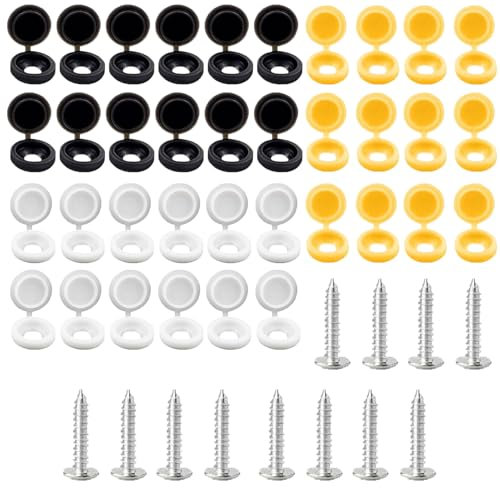 48 Pcs 304 Stainless Steel car number plate screws and caps, License Plate Screw Caps Car License Plate Fixing Devices,number plate screws and caps,Black, White and Yellow (12 Each Color)