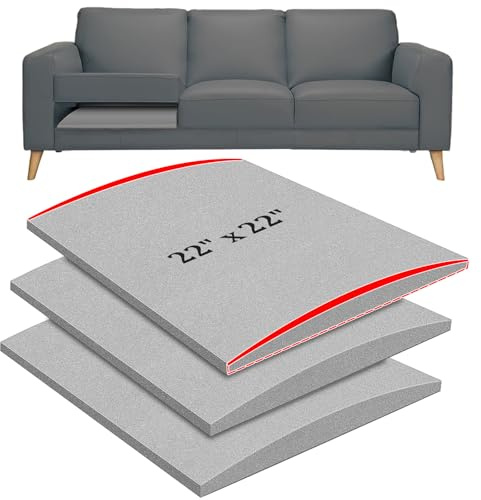 MLMTFI 22 x 22 Couch Cushion Support for Sagging Seat, 3 PCS Large Size Insert Sofa Cushion Support for Better Lift, 45D High-Density Foam Couch Replacement for Furniture Seat Sagging Repair, Grey
