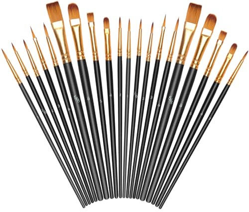 OSDUE Set di 20 Pennelli per Dipingere, Fine Pittura Penne a Punta Liscia | Diverse Misure Pennelli in Nylon, Pennello per Pittura Acrilica, Olio, Acquerello, Guazzo, Viso, per Artisti, Nero