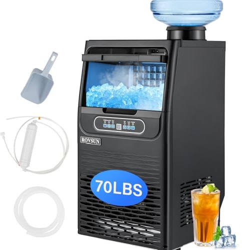 ROVSUN 70LBS/24H Countertop Ice Maker with 2 Water Inlets & Appointment Function, Freestanding Ice Machine with 11lbs Storage Bin, Ice Scoop, Drain Pipe & Water Filter (Black)