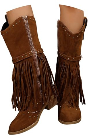 Generisch Boots Women's Boots Wide Shaft Boots with Heel Buckle Closure Long Shaft Pointed Toe Leather Boots Winter Boots Comfortable Winter Plain Comfort Lined Knee Boots, brown, 8 UK