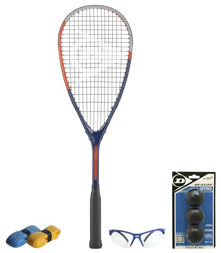 CX Pro Sport Tristorm Pro Squash Set – Includes 1 Dunlop Tristorm Pro Racket, 3 Intro Balls, 1 Dunlop Protective Eyewear Competition blue & 2 CX Pro Sport Grips – Exclusive Bundle