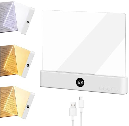 HBSFBH Lampada Libro Piatta, Luce per Libri Piatta, Luce per libri a LED intelligente, Lampada da Lettura Portatile Piatt-a, Lampada lettura a pannello LED con 3 colori e timer, Per Camera da, Scuola