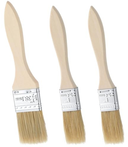 TIESOME 3-delar bakpensel-set, bakpensel med naturborstar och trähandtag & aluminium, värmebeständiga penslar i köket för olja, smör, såser