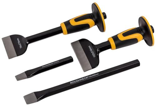 Roughneck ROU31994 Bolster & Chisel Set - 4 Piece Including: Brick Bolster 102x216mm(4x8½in) Electrician’s Bolster 76x279mm(3x11in) x2 Cold Chisels 16x152mm (⅝x6in) /25x305mm(1x12in)